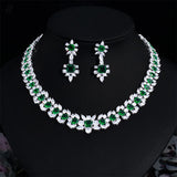 Europe and American High Quality Luxury Emerald Jewelry Sets 2 Piece Green Zircon Earring Necklace Chain Banquet Dress Accessory