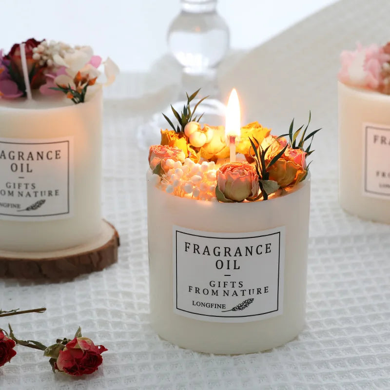 Preserved flower Scented Candle Soy Wax Dried Flowers Romantic  Candles Fragrance Ornament