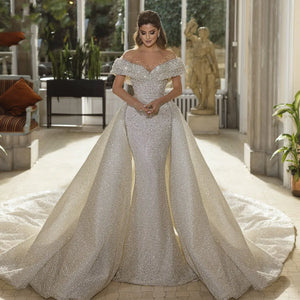 Mermaid Luxury Wedding Dresses Sweetheart Off The Shoulder Vestido De Novia Lace Detachable Train Robe De Mariee Customized