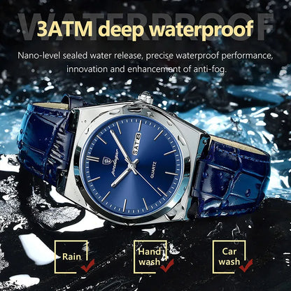 Fashion Leather Watches For Men Brand Luxury Business Ultra Thin Quartz Wristwatches Male Silver Luminous Man Clock Calendar New