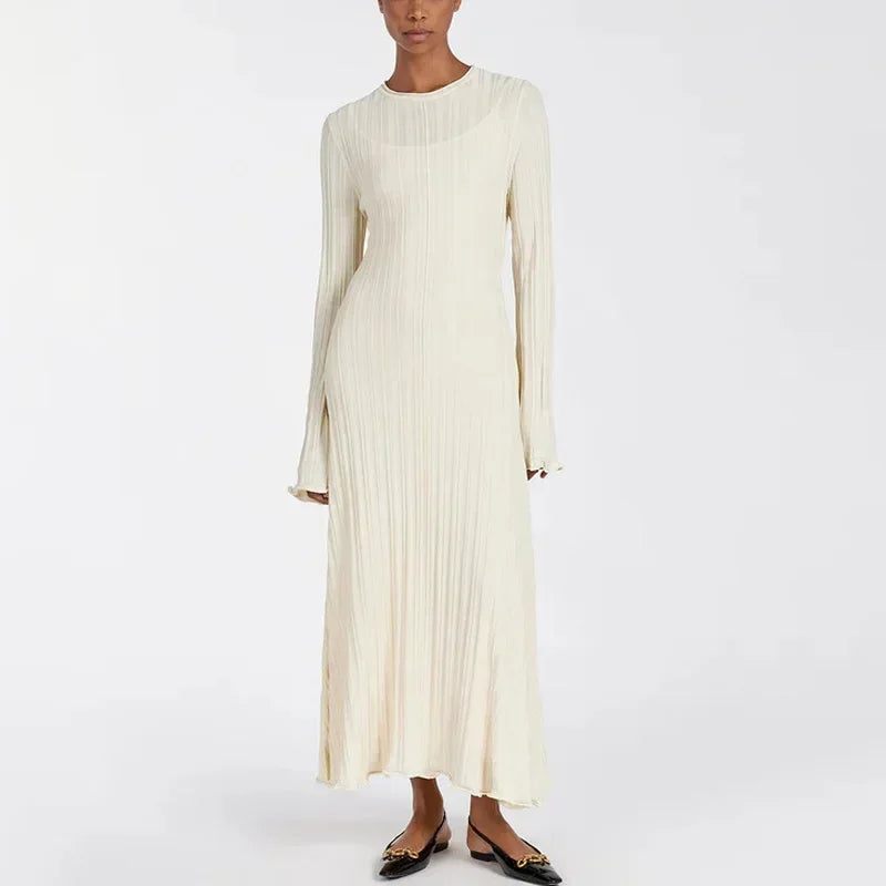 Winter Solid Loose Long Sleeve Tie Y2k Dress Casual Office Commuting Long Dress Female