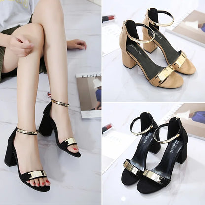 Fashion Black Summer Sandals Ladies Open-toed Thick Heel  Solid Color Flat Women New Luxury