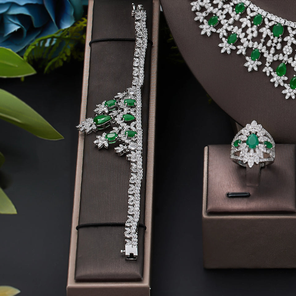 Luxury 4 Piece Bridal Zirconia Complete Jewelry Set for Ladies Party,