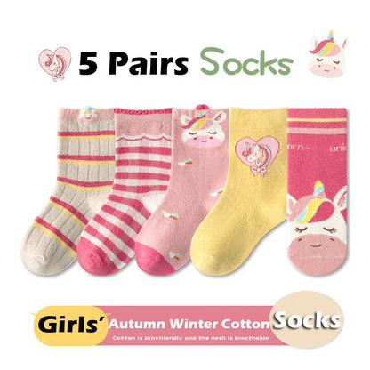 Little Girls Socks Spring Baby Cotton Socks Big Children Girl Cartoon Love Pattern 5 Pairs Socks Barbie Dress Outfit