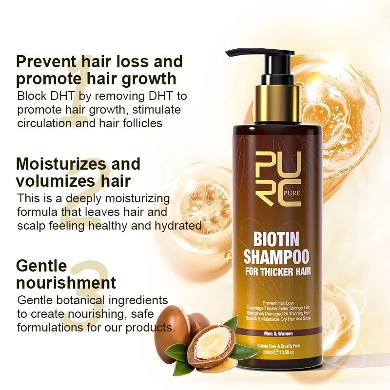 PURC Biotin Hair Shampoo Conditioner for Men Women Scalp Treatment Cleaning Hair Root Nourish Smooth Hair Oil Care Products Set