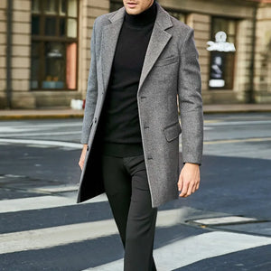 Autumn and Winter New Men's Windbreaker British Long sleeved Woolen Coat
