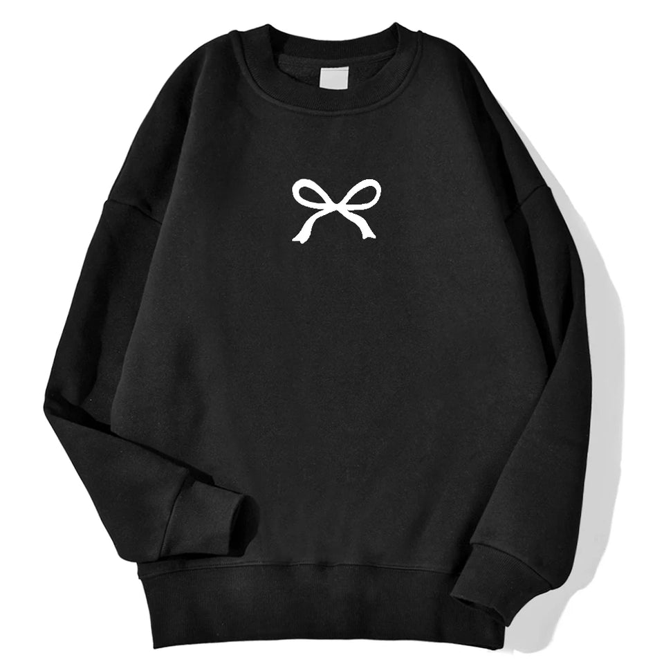 Casual Women's Sweatshirts Kawaii Bow Graphic Prints Pullover Comfortable Warm