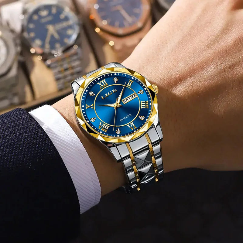LIGE Luxury Quartz Men Watch Waterproof Luminous Date Week Man Watch Stainless Steel Business Wristwatches Male Clock Reloj+Box