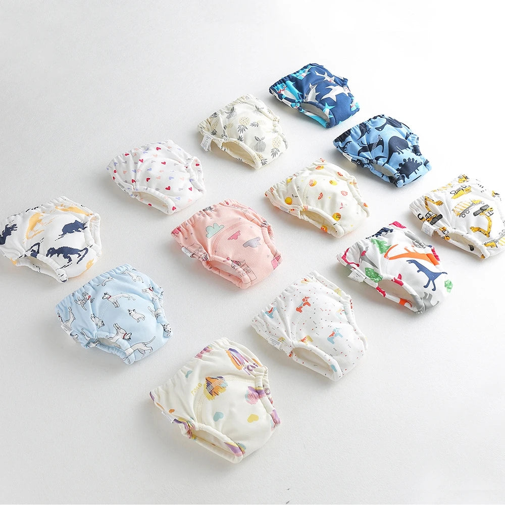 Boy Cartoon Muslin Cotton Underwear Cloth Panties Reusable Waterproof Potty Learning Diaper