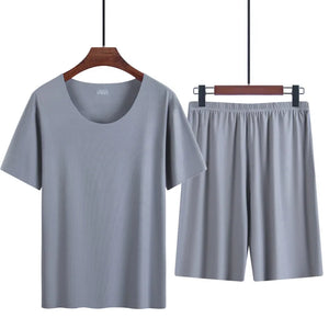 Suit Thin Ice Home Clothes Traceless Short Sleeve Shorts Men's Round Neck Casual