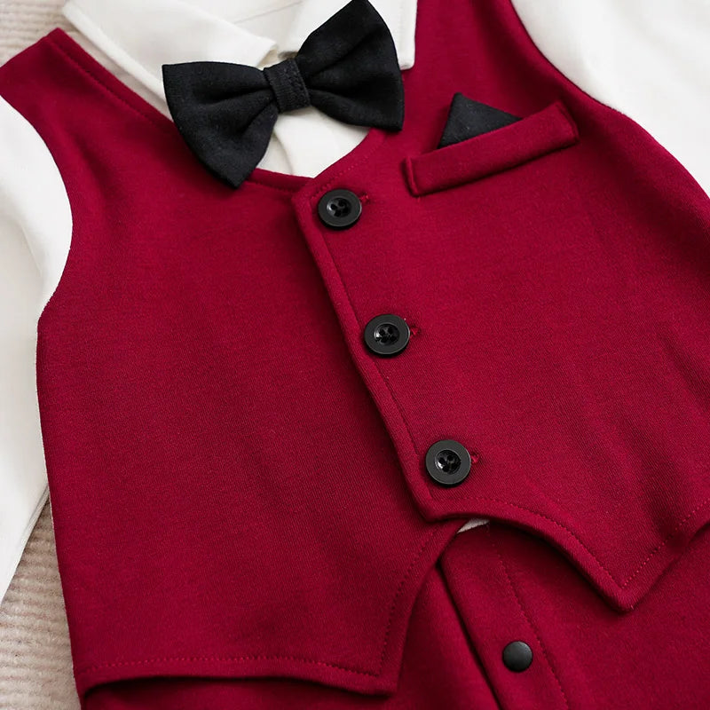 Gentleman Baby Boys bow tie Cotton Clothing Spring and Autumn Children One-Piece  long sleeves Jacket