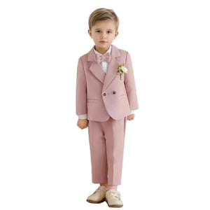Boys Spring Autumn Formal Pink Suit Children Kids Blazer Pants Bowtie Outfit