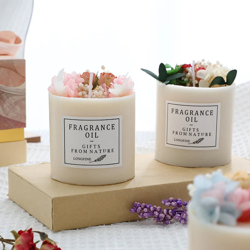 Preserved flower Scented Candle Soy Wax Dried Flowers Romantic  Candles Fragrance Ornament