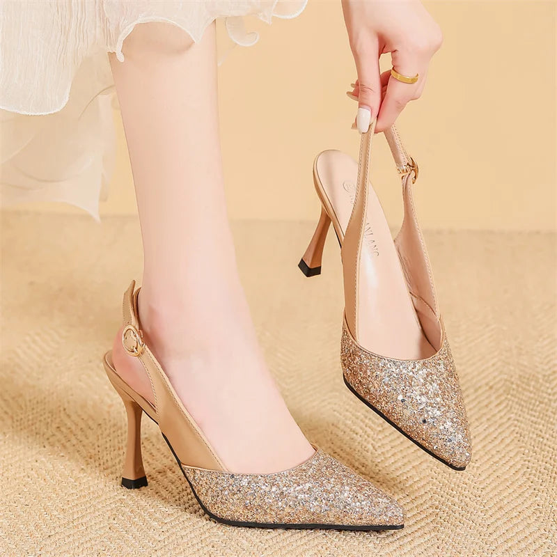 Luxury Glitter Women High Heels Shoes Comfortable Sexy Pointed Toe Female  Heels Sandals