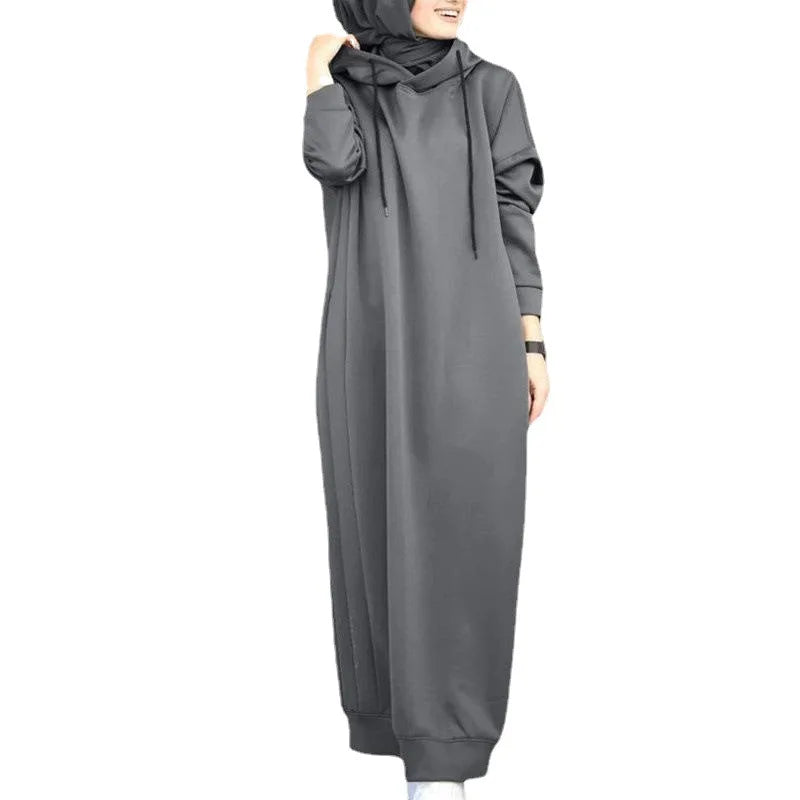 Muslim Women Hooded Drawstring Loose Casual Pocket Long Sleeved Sweatshirts Islamic Saudi Turki Arabic Robe Fashion Clothing