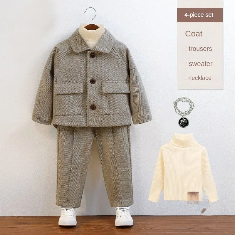 Children Autumn Outfits Gray Casual Blazers Jacket Trousers Two-piece 2 To 12 Years Kids School Uniform Spring Boys Wedding Suit