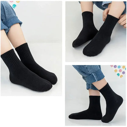 5 Pairs Pure Cotton Children  Socks Black White Grey Solid Color Unisex Breathable Sports School Socks Baby Girl Calf Socks