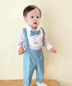 Suit Flower Boys Shirt Strap Pants Bowtie Photograph Dress Children Wedding Party Show Costume