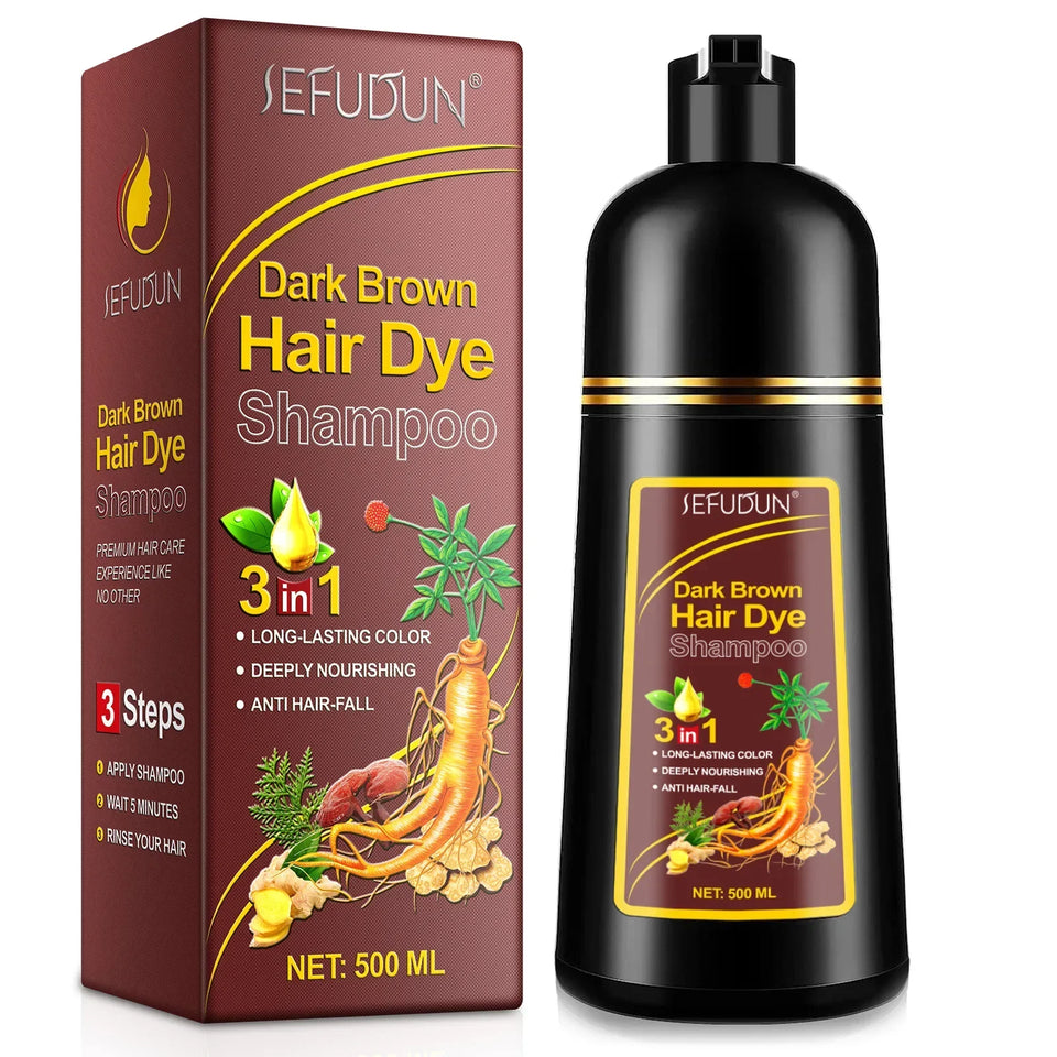 염색약 Shampoo 3 in 1 Organic Natural Hair Dye Ginseng Extract Black Hair Color Шампунь Для Волос for Cover Gray White Hair 500ML