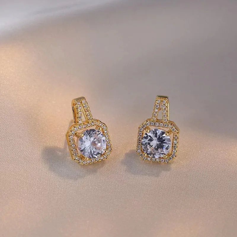 Fashion Square Zircon Necklace Earrings Ring For Women Luxury Wedding Engagement Jewelry Shining Party Jewelry Gifts