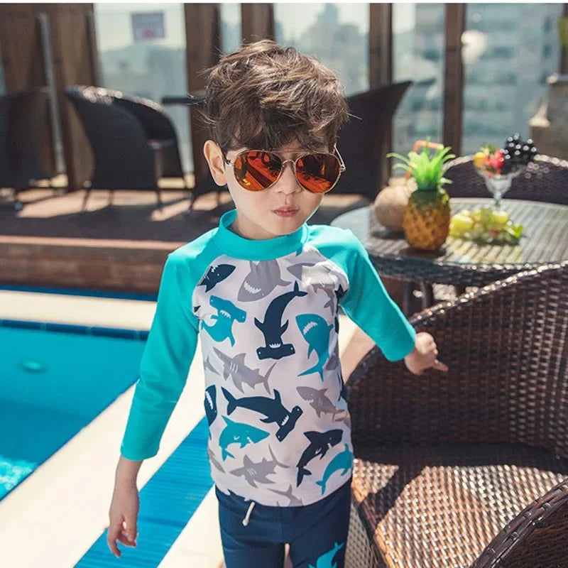 2pc Boys Shark Swimsuit Three Piece Children Swimwear Swim