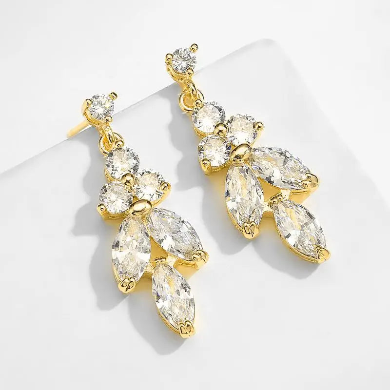 RAKOL Luxury Necklace Earring Set For Women AAA+ Zircon New Flower Leaf Fashion Bridal Wedding Party Charm Jewelry Set
