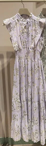 Kuzuwata Fresh Mid-length Print High Waist Robe New Gentle Literary Lace Up Pleated Slim Exquisite Mujer Japan New Elegant Dress