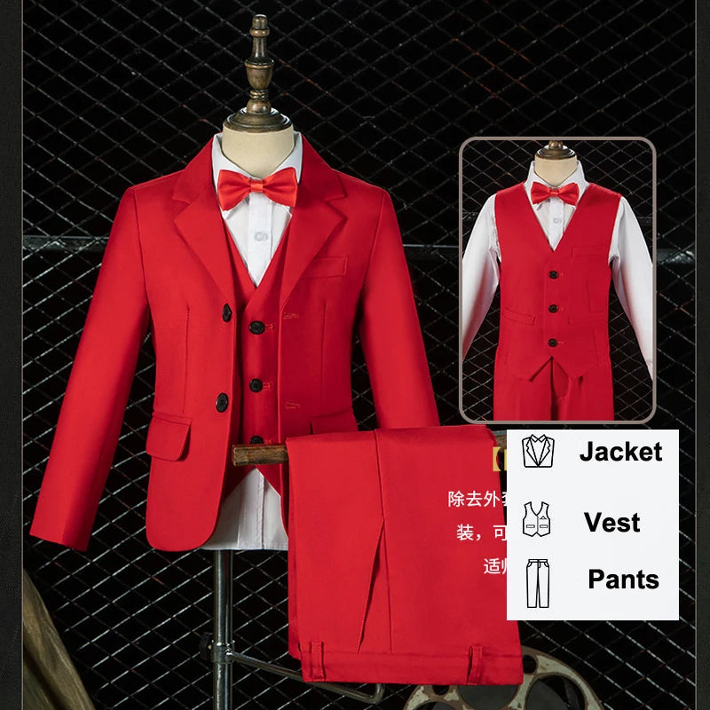 Children Formal Wedding Party Suit Set Boys Birthday Party Performance Chorus Costume Kids Blazer bowtie Pants Clothing Set