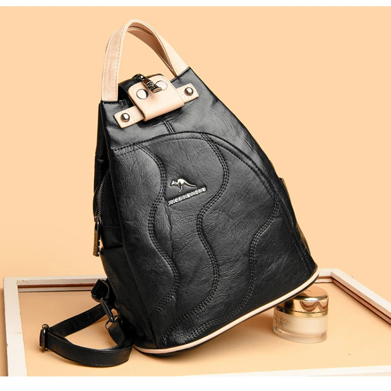 Fashion High Quality Leather Women Backpack Large Capacity School Bags