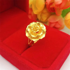 24K real gold women's gold jewelry gold ring adjustable Au999 large pistil flower gift to give to friends gold jewelry gift