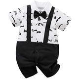 Boys Cartoon Printed Clothes Short Sleeve Bow Tie Romper  Moustache Cotton Baby Gentleman
