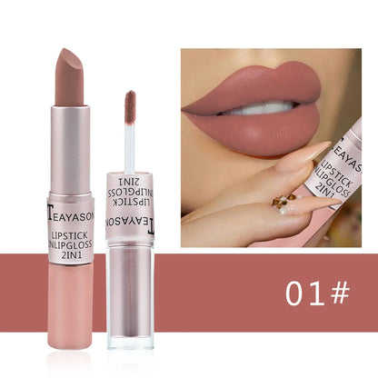 1PC Pink Lipstick Sexy Lip Gloss 2 In 1 Lip Tint Waterproof Long -Lasting