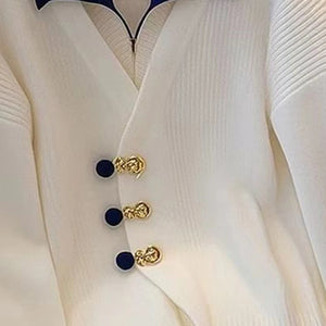 Women Autumn Winter Elegant Fashion Buttons Solid Color Sweater Women