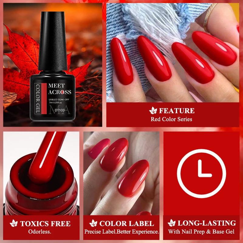 7ML Red Gel Nail Polish Autumn Winter Nails Red Glitter Semi Permanent Varnish Soak