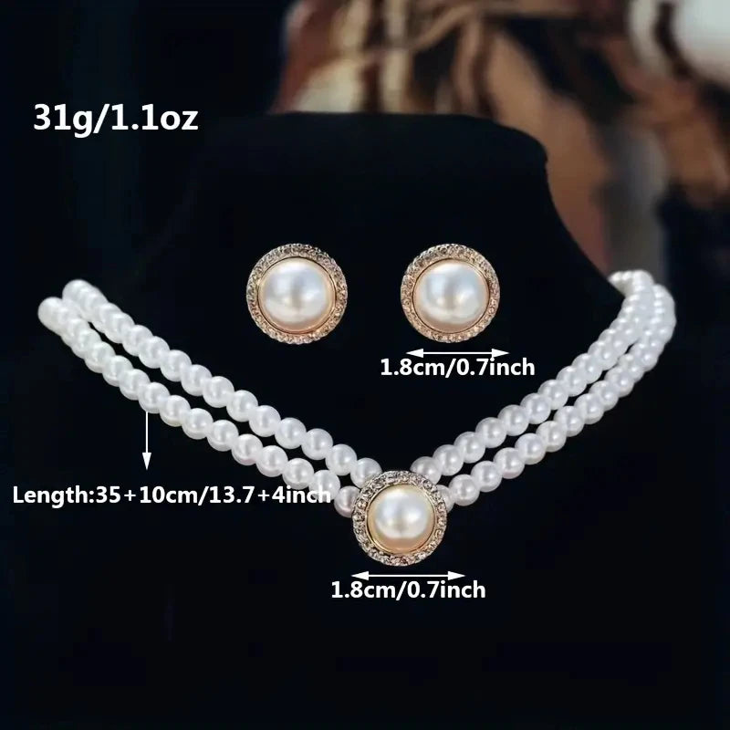 3PCS/Set Sweet Lady Imitation Pearl Round Pendant Necklace Earrings Jewelry Set