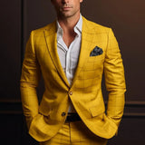 Men Suit Jacket Formal Plaid Print Long Sleeve Single Button Closure Business Coat