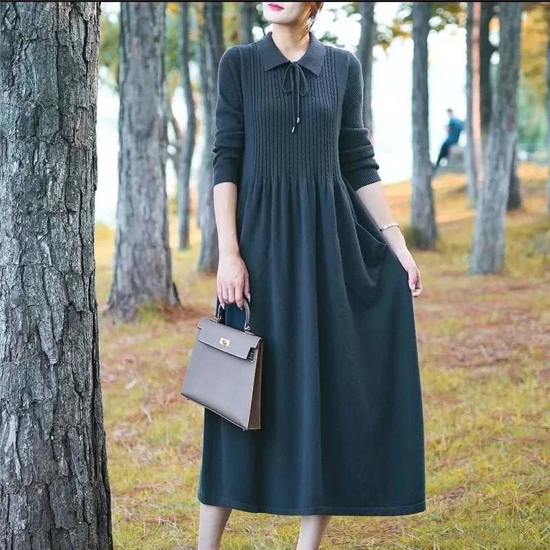 Stylish Versatile Sweater Dress For Women Long Style Over The Knee Knitted Sweater