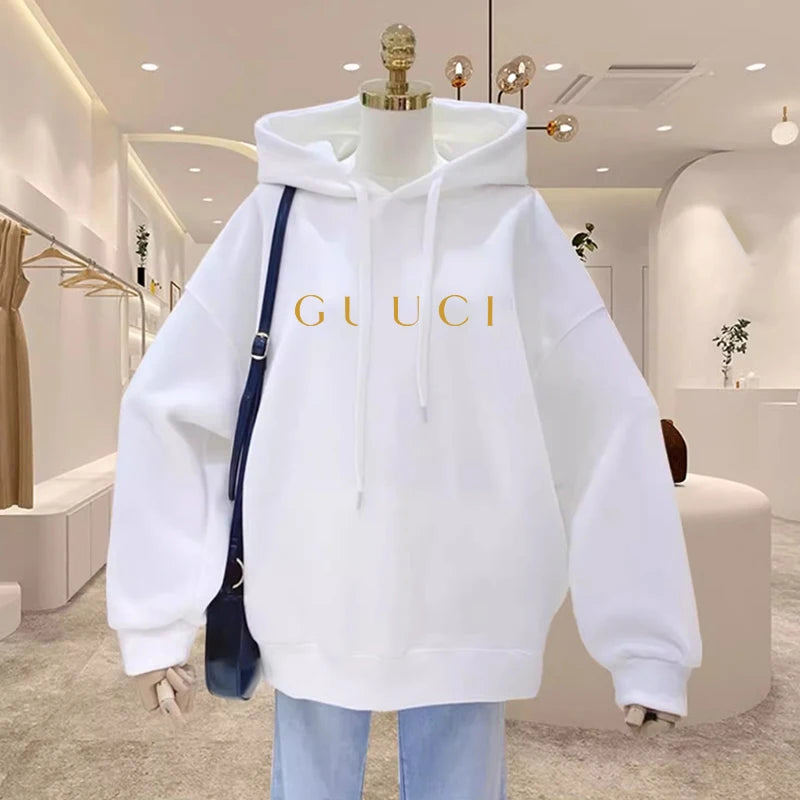 High Quality Print Fleece Hoodie Women's Fashion Graphic Loose Casual Sweatshirt
