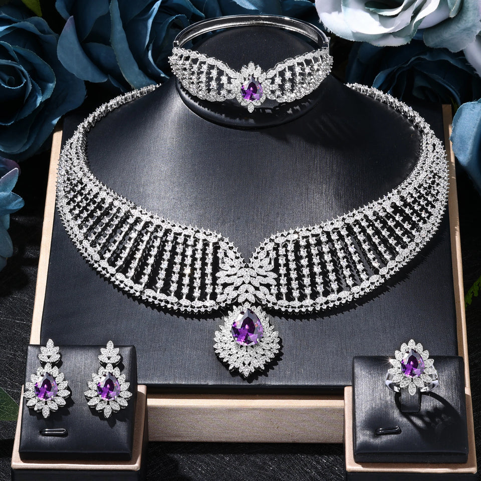 4-Piece Jewelry Set Angel Design Bride Necklace Earring Set AAA Cubic Zirconia Women's Wedding Accessories