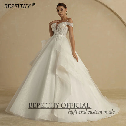 BEPEITHY Glitter A Line Ivory Wedding Dresses For Women