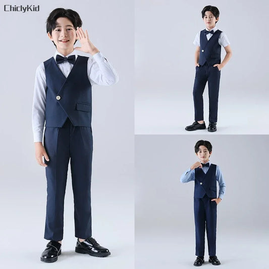 Boy Gentleman Top Kids Waistcoat Wedding Clothes Sets Toddler Formal Suits Children Tie Shirt Vest Trouser Toddler Party Outfits