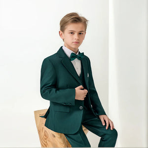 Boys Green High-end Suit Set  Child Performance Wedding Birthday Photography Costume Kids Blazer Vest Pants Bowtie Outfit