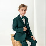 Boys Green High-end Suit Set  Child Performance Wedding Birthday Photography Costume Kids Blazer Vest Pants Bowtie Outfit