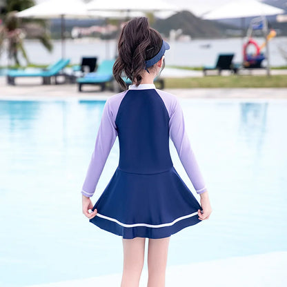 New Kids Long-sleeve Swimsuit For Girl With Underwear Teenager Girls Summer Beach Bathing Suit