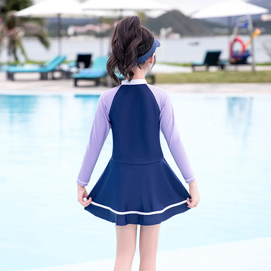 New Kids Long-sleeve Swimsuit For Girl With Underwear Teenager Girls Summer Beach