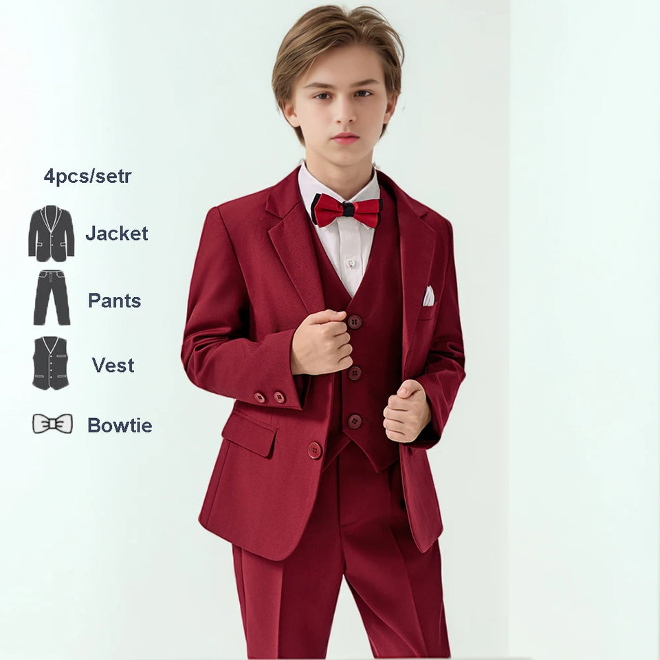 Boys Green High-end Suit Set  Child Performance Wedding Birthday Photography Costume Kids Blazer Vest Pants Bowtie Outfit