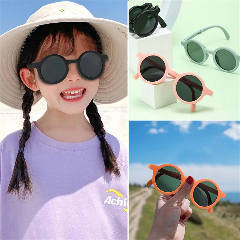 Foldable Kids Sunglasses Girls Boy Children Sun Glasses Round Street Beat Eyeglasses