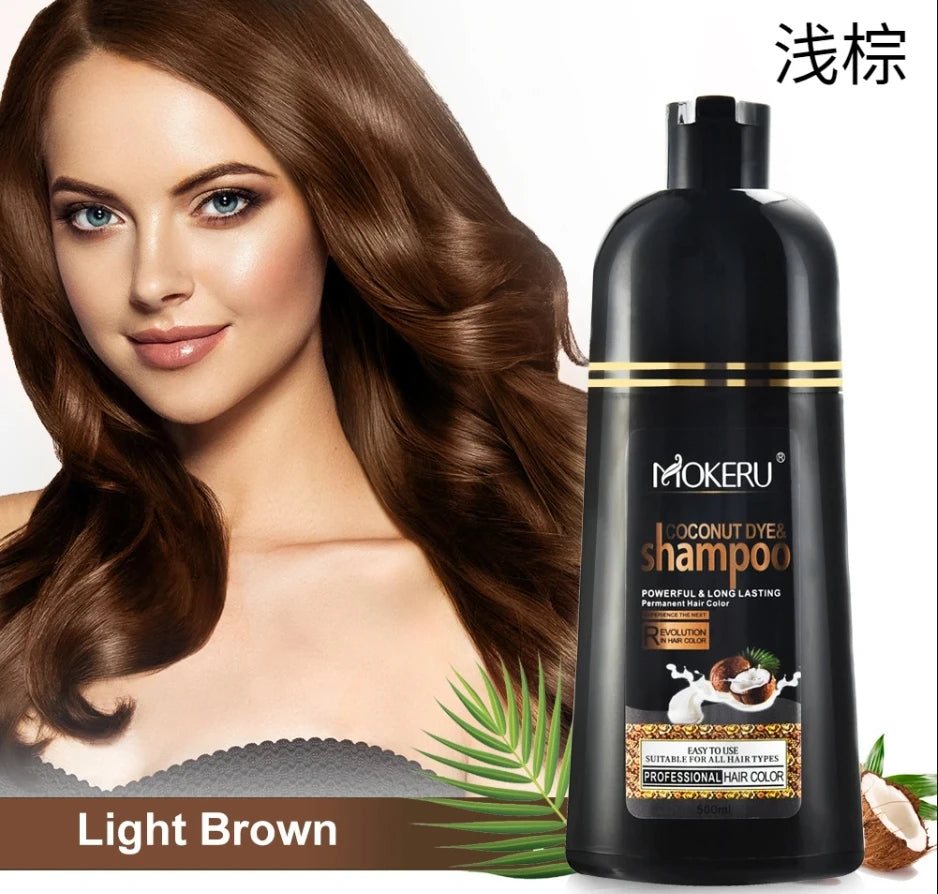 500ml Coconut Dye Shampoo Oil Essence Hair Color Shampoo Instant Hair Dye Shampoo Covering Gray Hair Permanent Moisturizing Hair