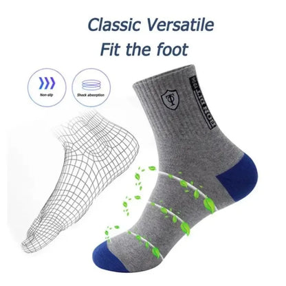 5 Pairs Breathable Cotton Men's Basketball Running Crew Socks