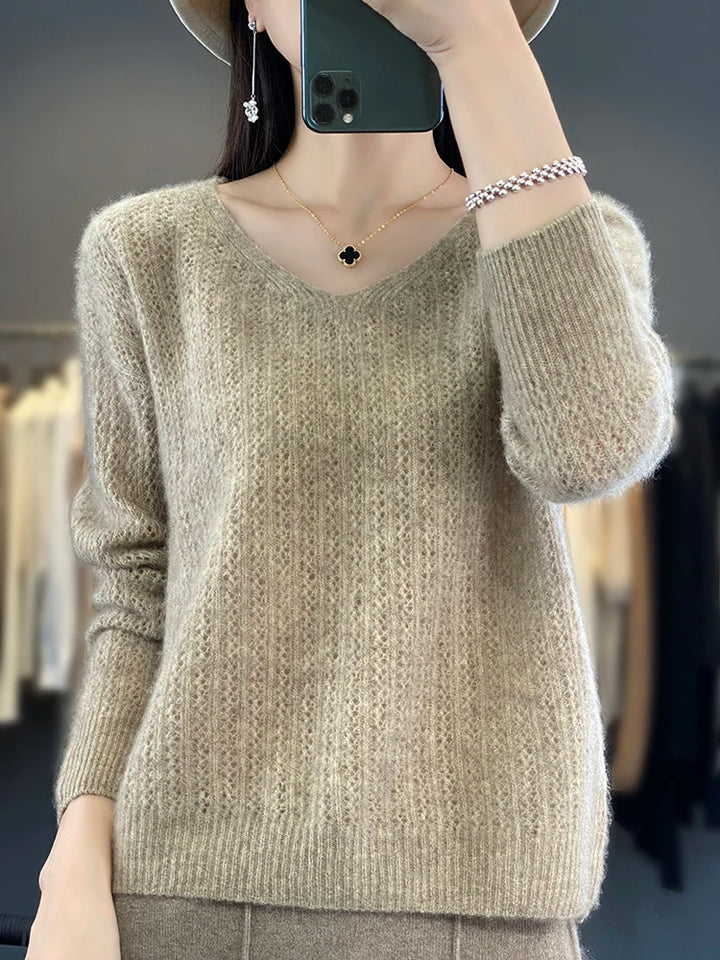 Women's Fashion Sweater V-Neck Pullover Long Sleeve